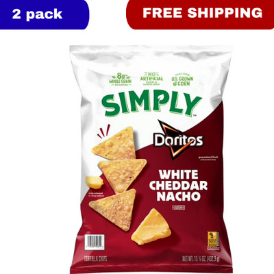 Simply Doritos White Cheddar Nacho Tortilla Chips, 15.25 oz Bags, Pack of 2