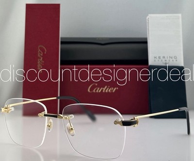 Cartier Eyeglasses Frameless CT0343O 001 Gold Metal Black Clear - Main Image