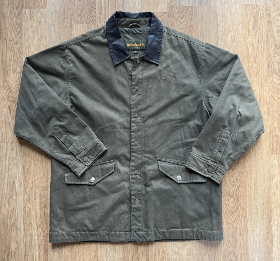 Vintage Timberland Weathergear Large Green Jacket Leather Collar Barn Field VGC - Image 2 of 4