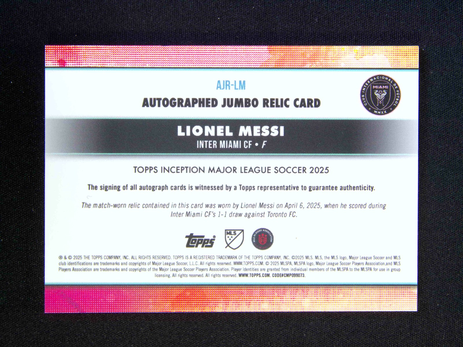 2025 Topps Inception Major League Lionel Messi Jumbo Patch Auto /10 #JSY view 2