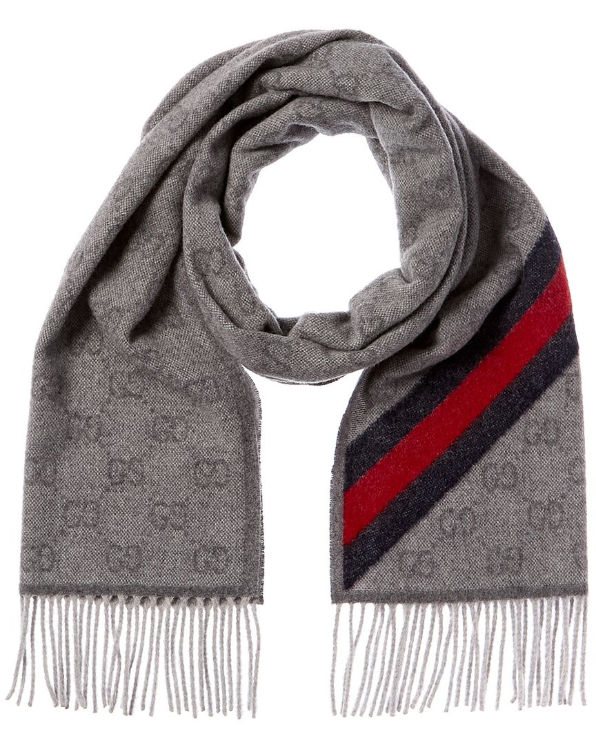 Gucci Gg Web Nikky Wool Scarf Women's Grey | eBay