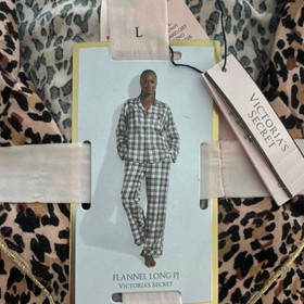 Victoria's Secret Flannel Pajama Set Leopard Print Button Long Sleeve Size L