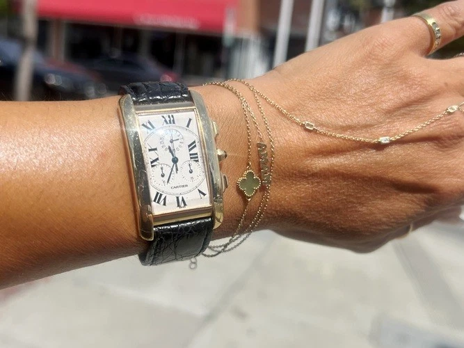 Cartier — Cartier tank American /  Tank Americaine' 18K Yellow Gold White Dial Watch 1730
