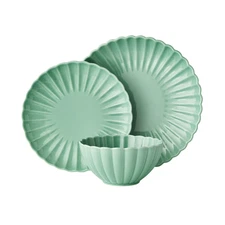 The Pioneer Woman Colette 12-Piece Stoneware Dinnerware Set, Green, Free ship