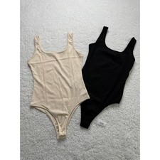 Ribbed Sleeveless Bodysuit Tank 2 Pack Women Medium Black Tan NWOT 132