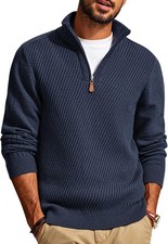 Mens Quarter Zip Pullover Sweaters Casual Slim Fit Knit Texture Sweater
