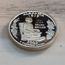 2003 - S Cameo PROOF 90% SILVER "Alabama"  Washington Quarter - Free Shipping!