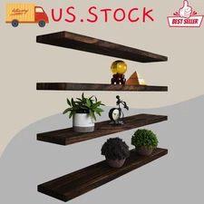 Set of 4 Rustic Wood Floating Shelves, 36" Walnut for Wall Decor
