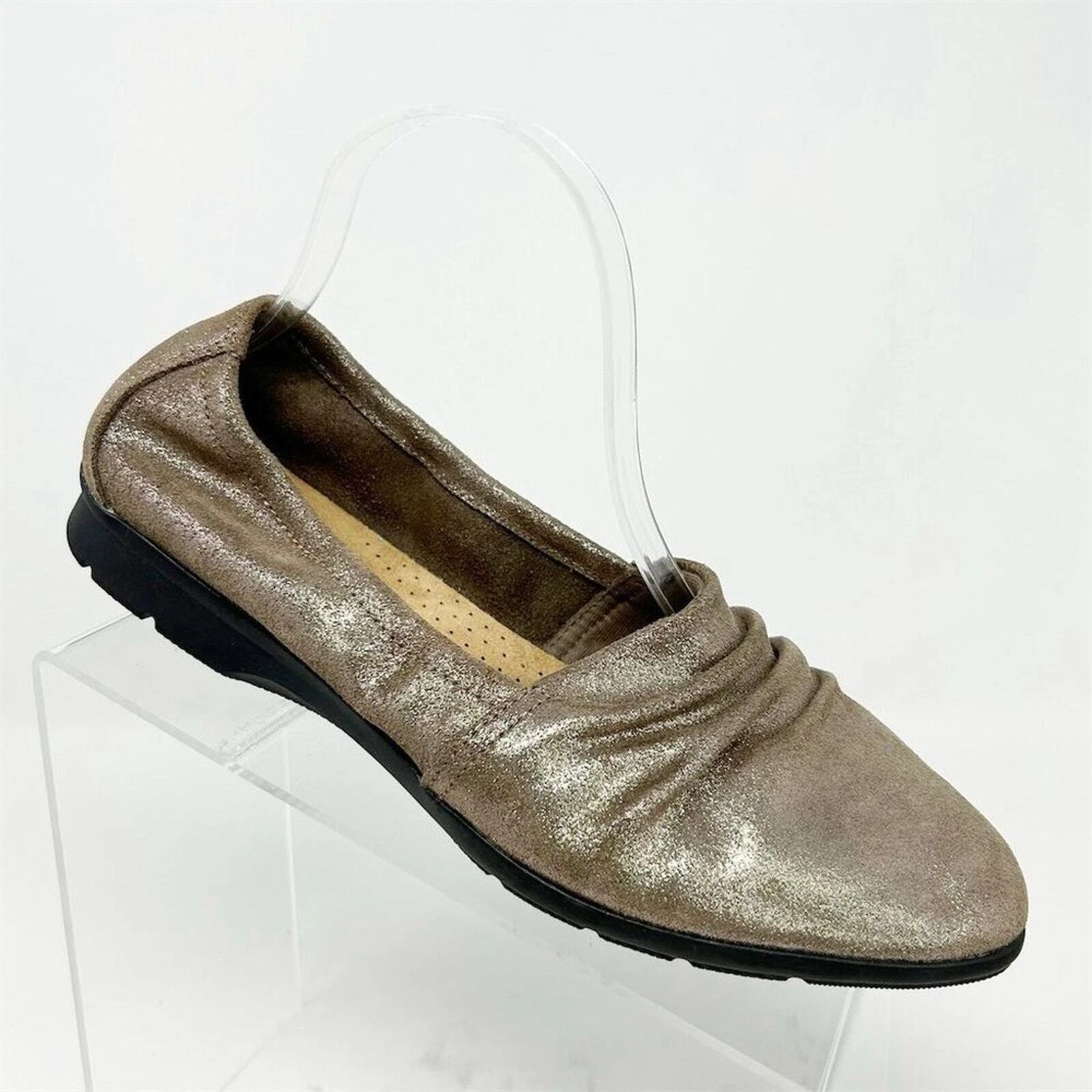 Mocassino donna Clarks Jenette Rubino oro pelle metallizzata misura 9 5 ballerine casual