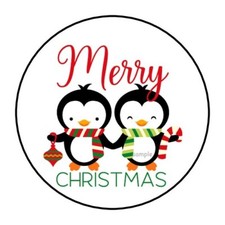 30 MERRY CHRISTMAS ENVELOPE SEALS LABELS STICKERS 1.5" ROUND CUTE PENGUINS