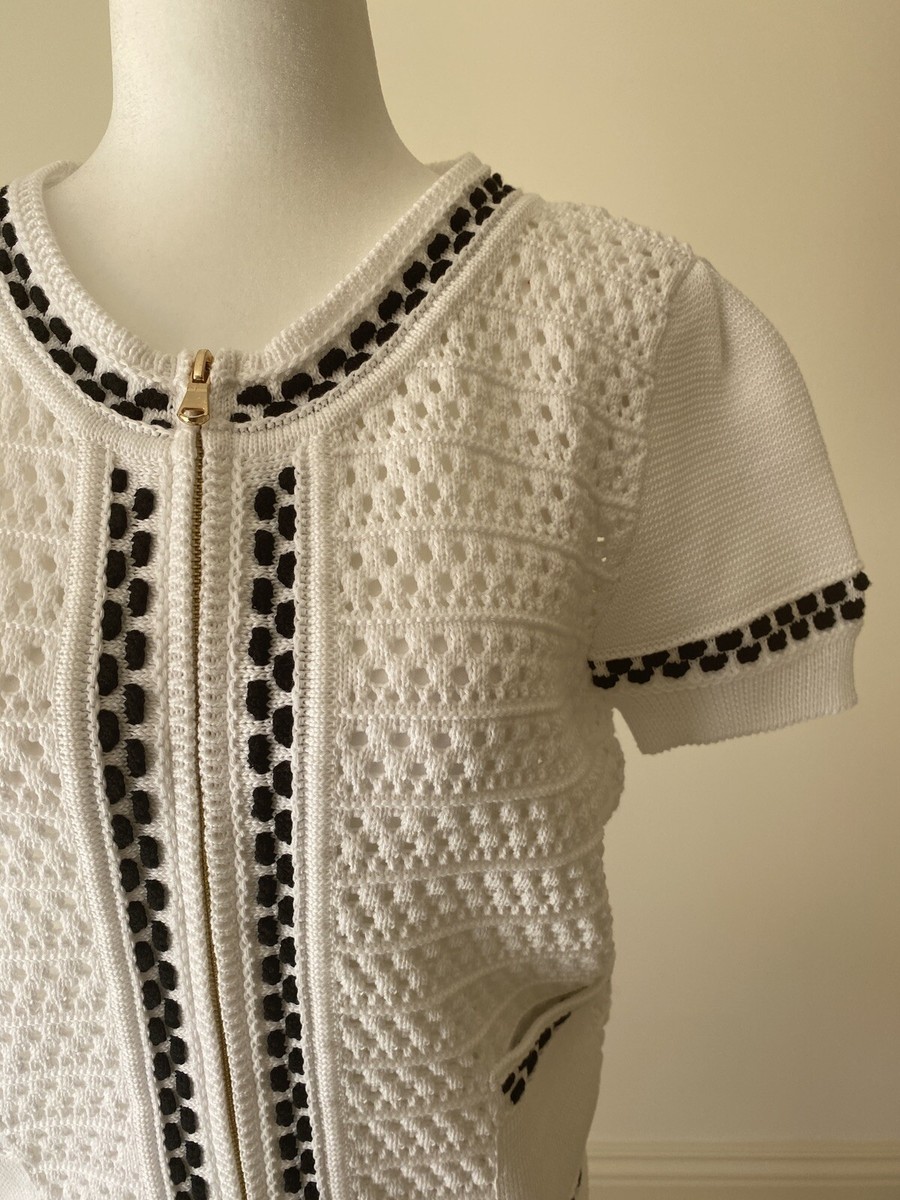 Veste Red Valentino Neuve - Blanc & Noir, Garniture Rouge, Manches Courtes, Zip Et Crochet, Taille L