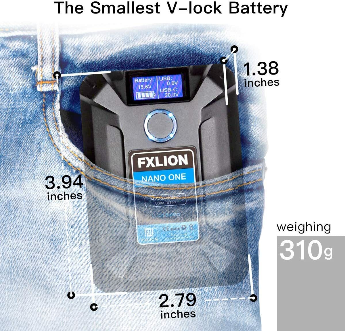 Batteria V-Mount FXLION Nano ONE - 50Wh Mini Per Telecamere, Luci LED, Monitor E Smartphone