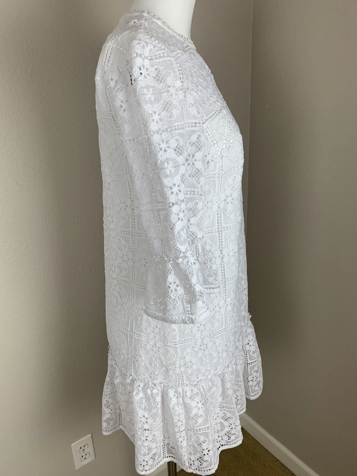 Kate Spade Fresh White Lace Crochet Flounce Shift Dress Label 2 Fit Size 8 NWT