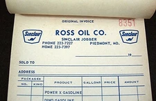 Dino Sinclair Oil 3 Copy Receipt Book Ross Oil Co Piedmont Mo Old Unused Stock