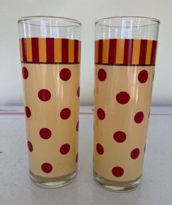 2 Gail Pittman Siena Tom Collins Highball Glasses  Polka Dots & Stripes Retro