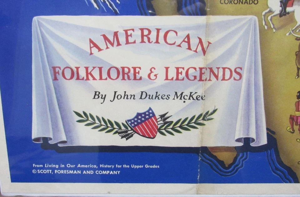 AMERICAN FOLKLORE & LEGENDS  LARGE MAP JOHN McKEE VERY GOOD COND. 1950 - Image 2 of 3