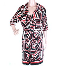 Studio One Women Dress Wrap Knit Knee Length Red Black White Size L - NWT