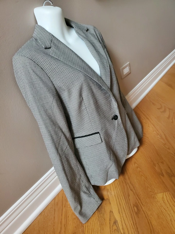 NEW Cynthia Rowley Gray Jacket houndstooth goose foot soft formal Blazer Size M - Image 2 of 4