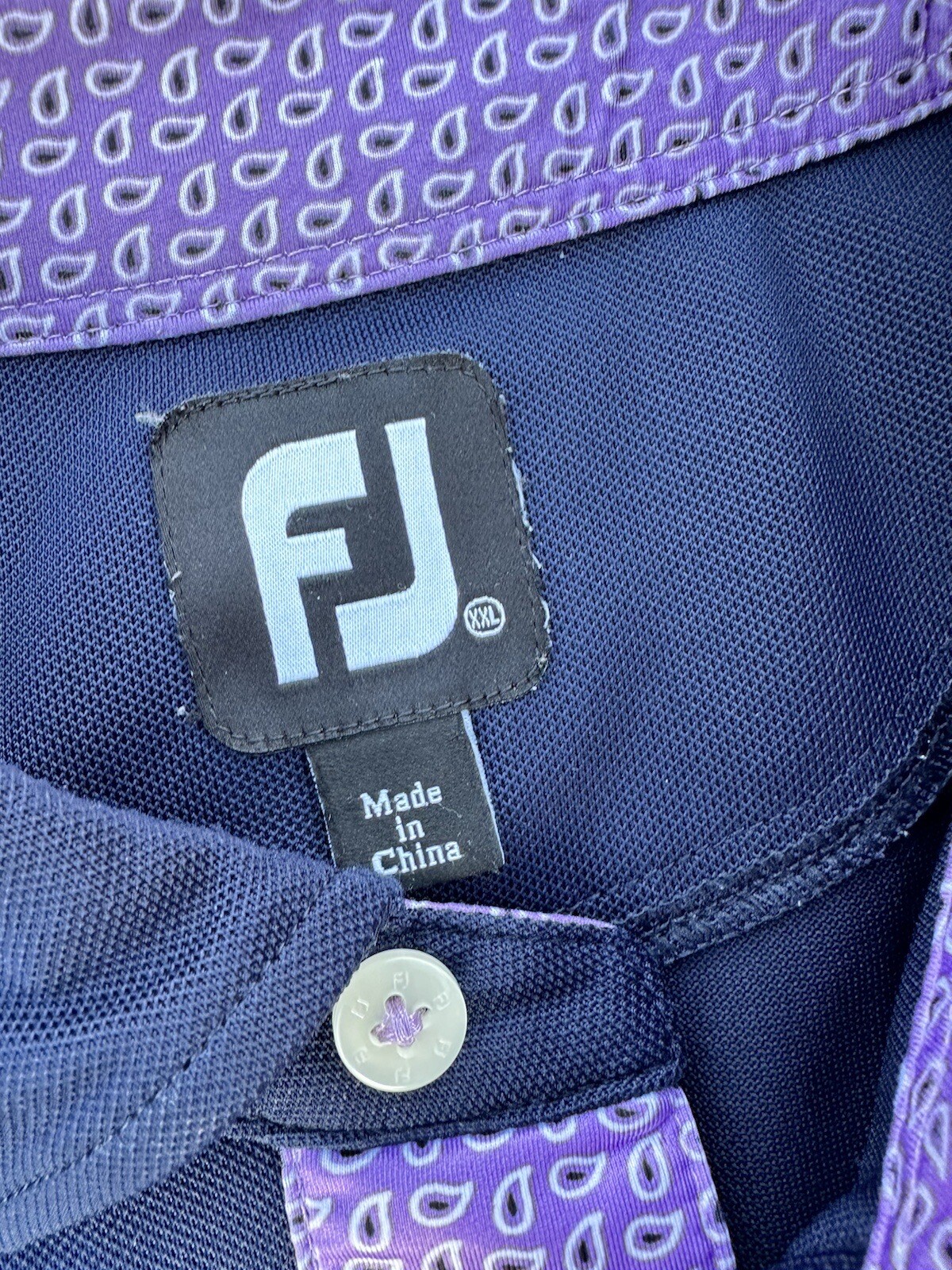 Footjoy Paisley Collar Golf Shirt Men Size 2XL Navy Blue Muana Lani