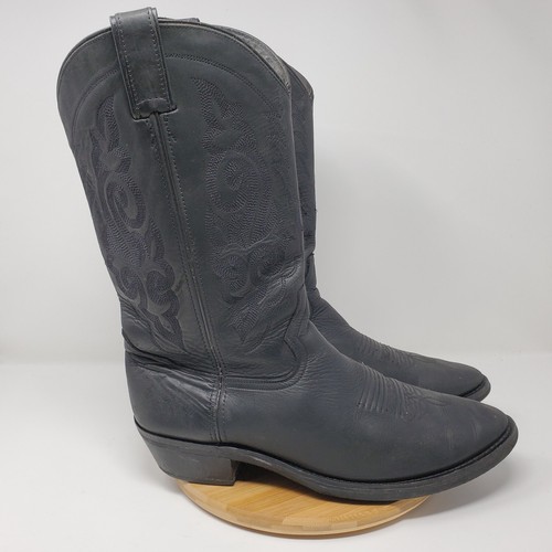 Double H Mens Boots 12 Black Leather Pull On Western Cowboy Oiled Mexico Vintage - Picture 7 of 12