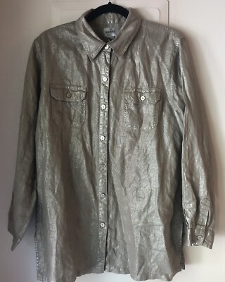 Chico's 2 Women's 100% Linen Top Gold with Metallic Threading