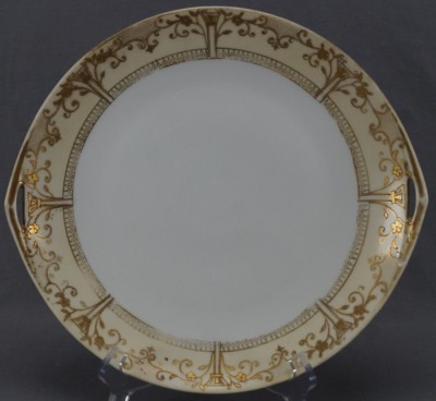 Nippon Hand Painted Art Nouveau Gold Floral 10 1/4 Inch Cake Plate 1911-1922
