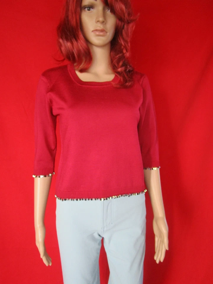 Blusa suéter jersey CAROLIN VANITY para mujer tejido fino borgoña lentejuelas talla S AN2  Foto 4 de 4