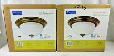 Progress Lighting Antique Bronze LED Flushmount Etched Swirled Glass 2 Pack