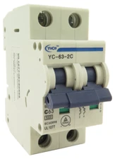 YuCo YC-63-2C Miniature Din Rail Circuit Breaker C-Curve 63-Amp 2P 480VAC 220VDC