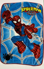 Spiderman Friends Blue Red Kids Blanket Throw Soft Plush Vtg 2003 Marvel Spidey