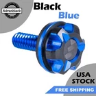 Advan Black & Blue Motorcycle Seat Bolt Axion CNC Machined Knurled Fits Harley