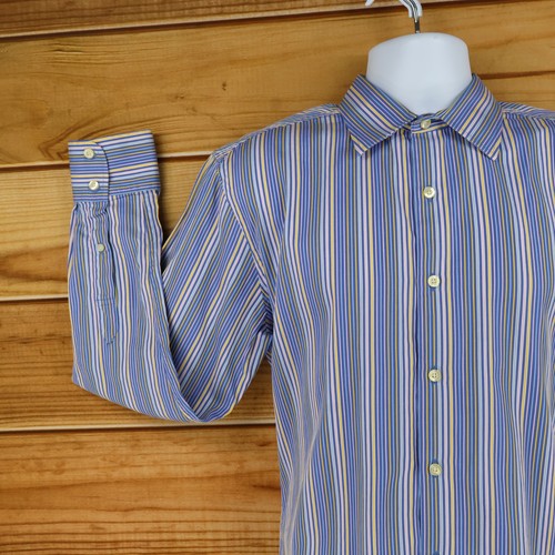 Gap Dress Shirt Mens Size M (15.5) Blue Striped 100% Cotton Fitted Spread Collar - Picture 5 of 8