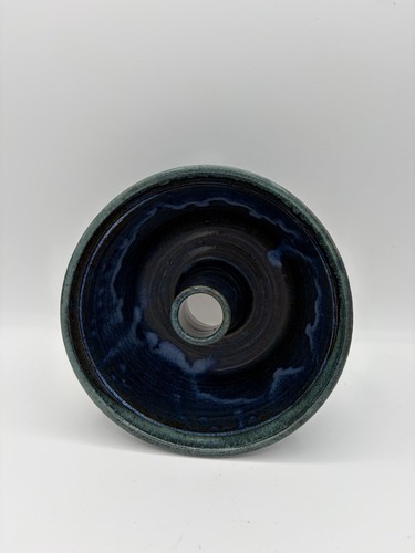 Tessem Pottery Blue Drip Speckled Art Pottery Bundt Baker Dish 6.5” Signed