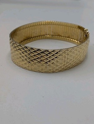 Veronese Diamond Cut Gold Plated Sterling Silver Vermeil 925 Cuff Bracelet 8''