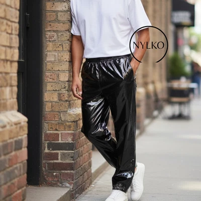 Pantalon nylon brillant PVC vernis JG pantalon de pluie pantalon de jogging 13 couleurs XS-5XL sans doublure - Photo 1/4