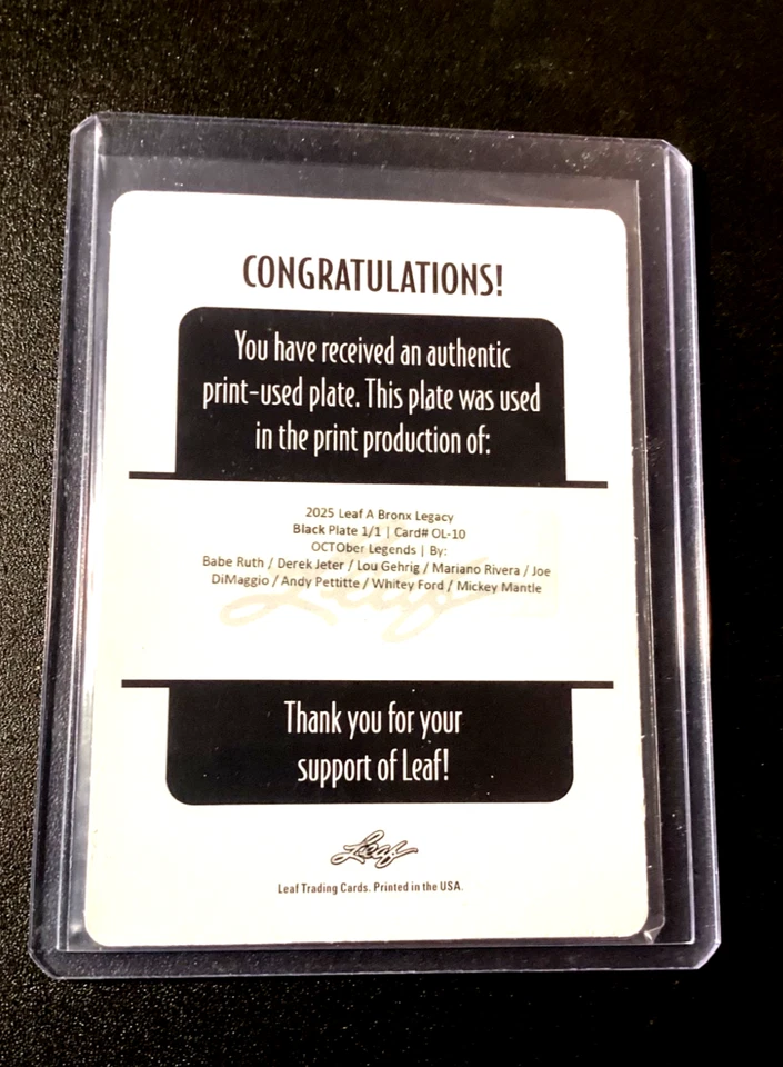 Placa de impresión Babe Ruth 1/1 2024 Mickey Mantle Derek Jeter Joe DiMaggio Lou Gehrig Foto 2 de 4
