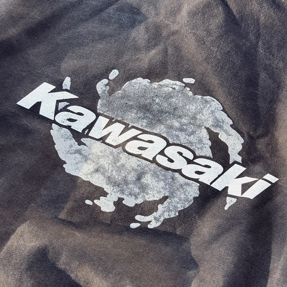 Chaqueta de bombardero de motocicleta Kawasaki vintage con capucha para hombre grande negra EE. UU. abotonada Foto 3 de 4