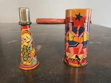 Japanese Tin Litho Metal Party Noise Maker  Horn Working Vintage 1960's