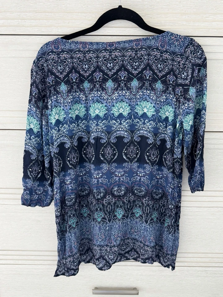 Top túnica boho floral para mujer J. Jill talla mediana ligero azul transparente resort Foto 4 de 4