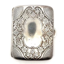 925 Sterling Silver Cigarette Case Floral Scrollwork Spring Lid Gold Wash 57.4g