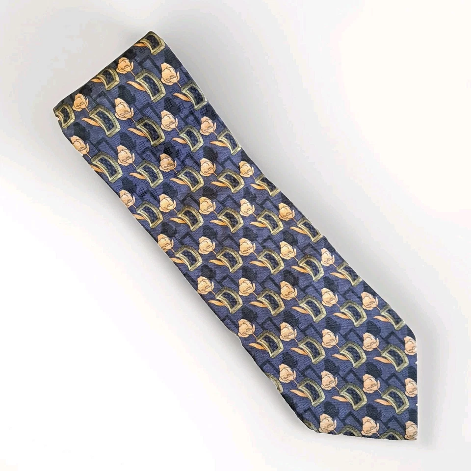 Corbata Ermenegildo Zegna Para Hombre 100% Seda Carbón Rosas Doradas Hecha en Italia Foto 3 de 4