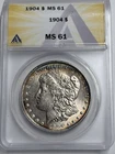1904 $1 Morgan Silver Dollar ANACS MS61 Edge toning Betterdate