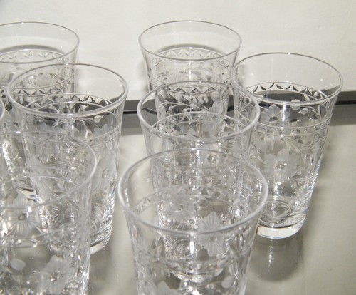 Vintage HTF Set (9) KOSTA SWEDEN TAGLIO CRISTALLO SUCCO BICCHIERI VETRO trasparente floreale - Foto 5 di 14