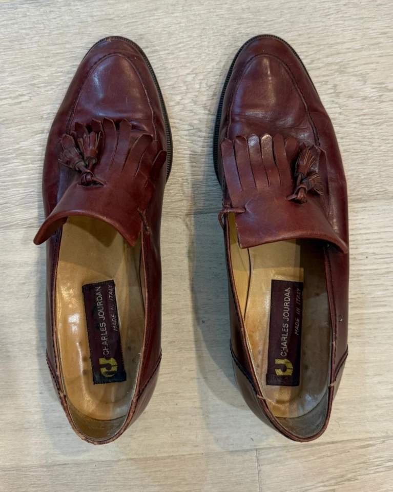 Zapatos de vestir Charles Jourdan rojos borgoña de cuero italiano para hombre talla 9,5 Foto 2 de 4