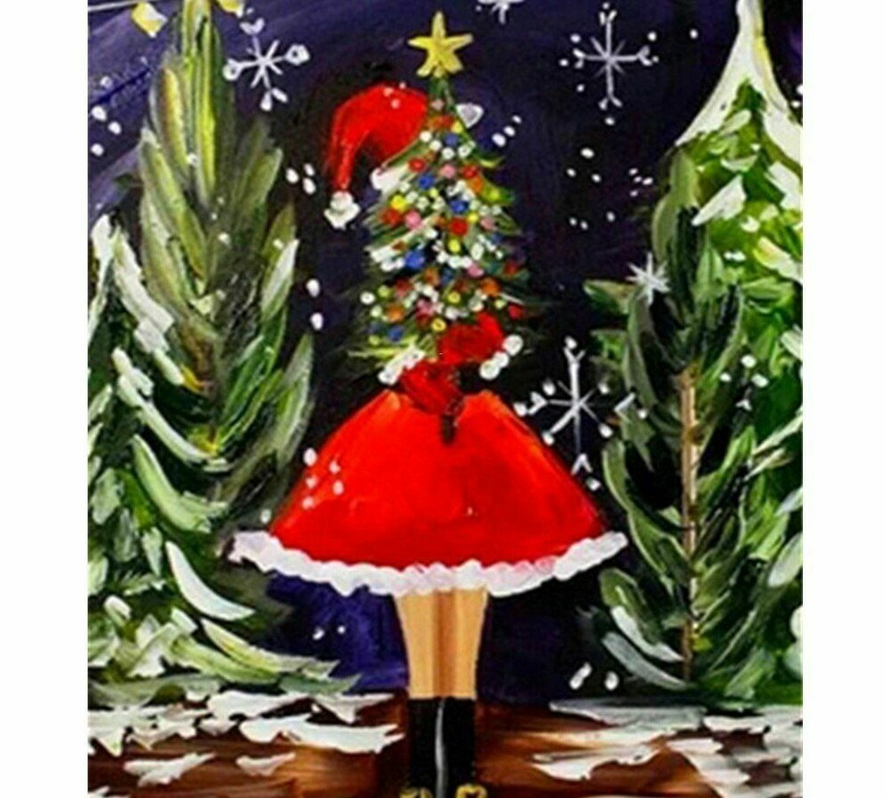 Diamond Painting Girl Holding Small Christmas Tree Cute Design