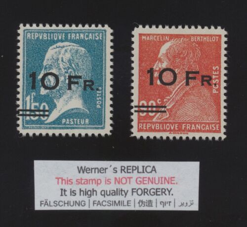 FORGERY - Werner's REPLICA of Airmail of France 1928 BOTH VALUES