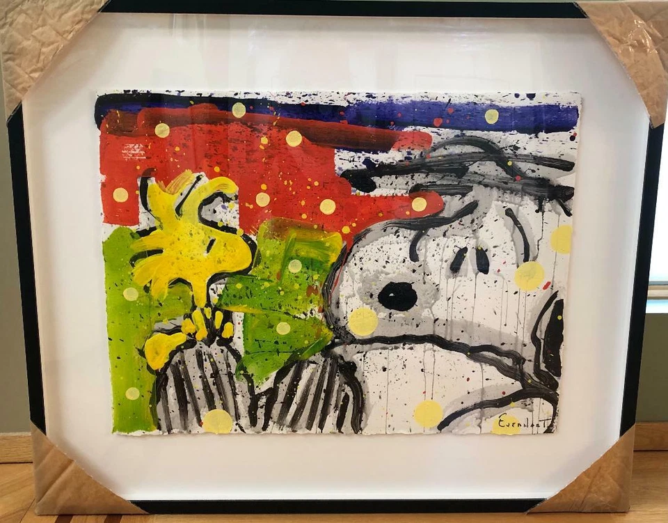 PINTURA ACRÍLICA ORIGINAL TOM EVERHART SNOOPY & WOODSTOCK firmada Schulz Peanuts Foto 2 de 4