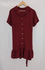 Papaya Textured Collared Button Up Belted Maxi Dress Red Size 16 XL Party
