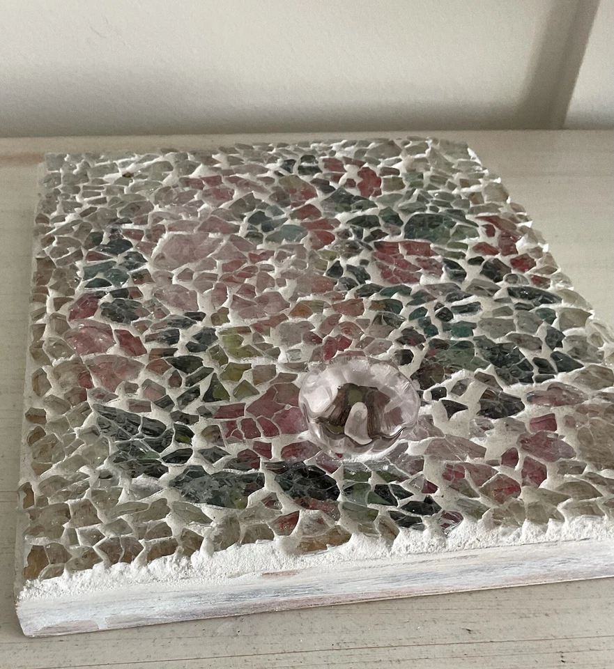 Handmade Tempered Glass Mosaic W Glass Knob/hook, Green, Pink, White, Kids 8x7” - Image 3 of 4