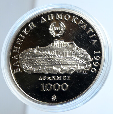 1996 GREECE OLYMPICS 100Y Ancient Runners Proof Silver 1000 Drach